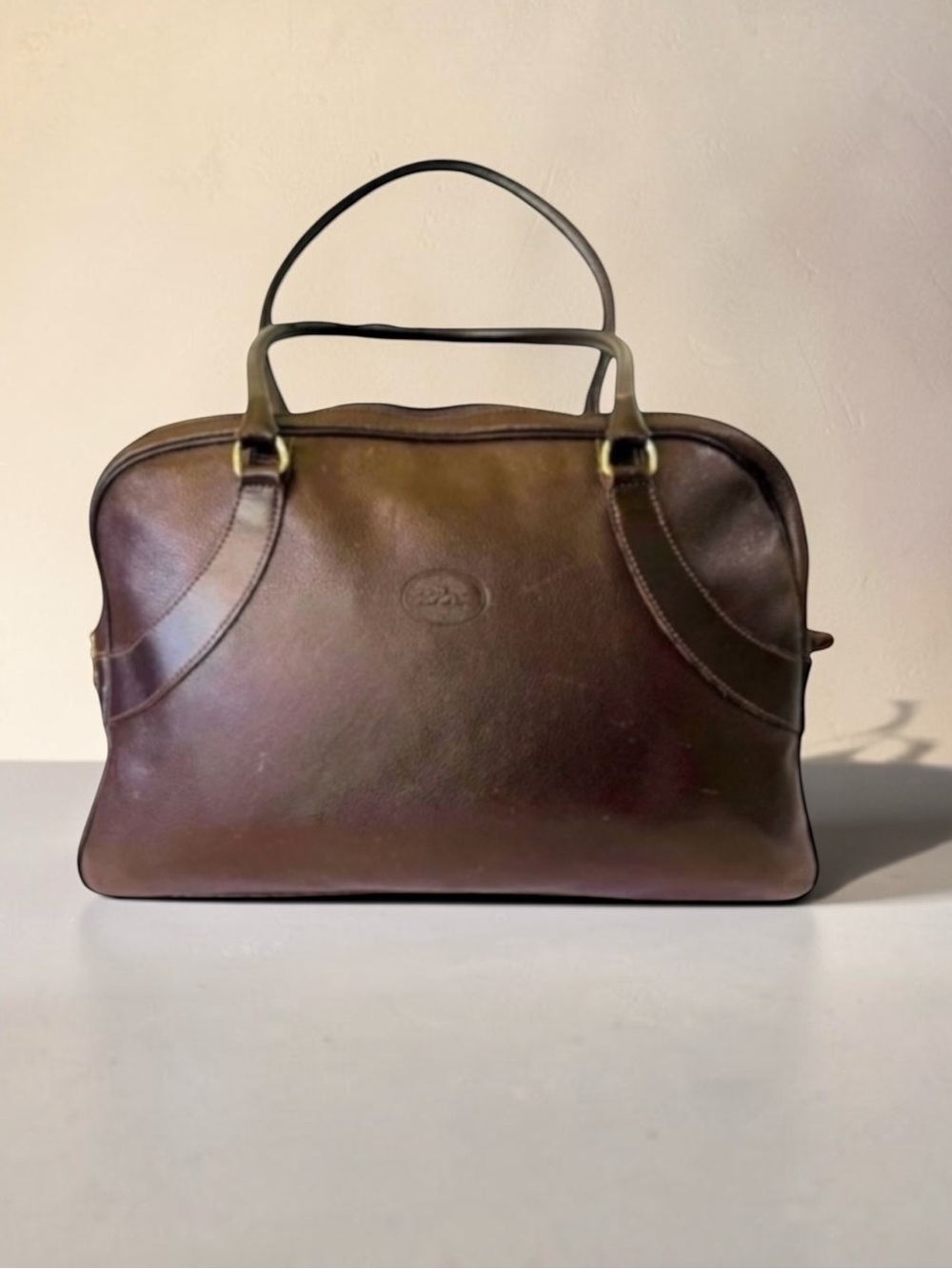 LONGCHAMP BROWN LEATHER
SATCHEL BOWLER BAG